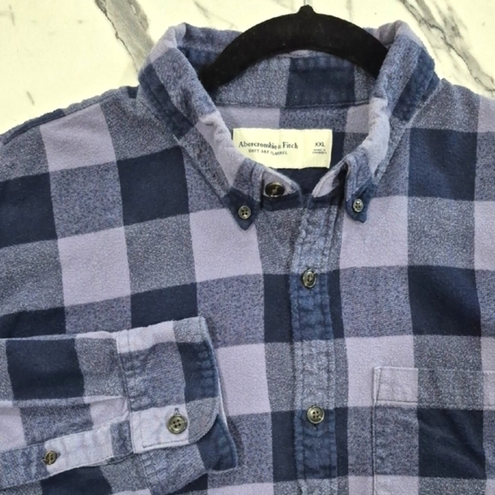 A&F Soft Flannel Shirt, XXL Blue Buffalo Check Plaid, Abercrombie & Fitch